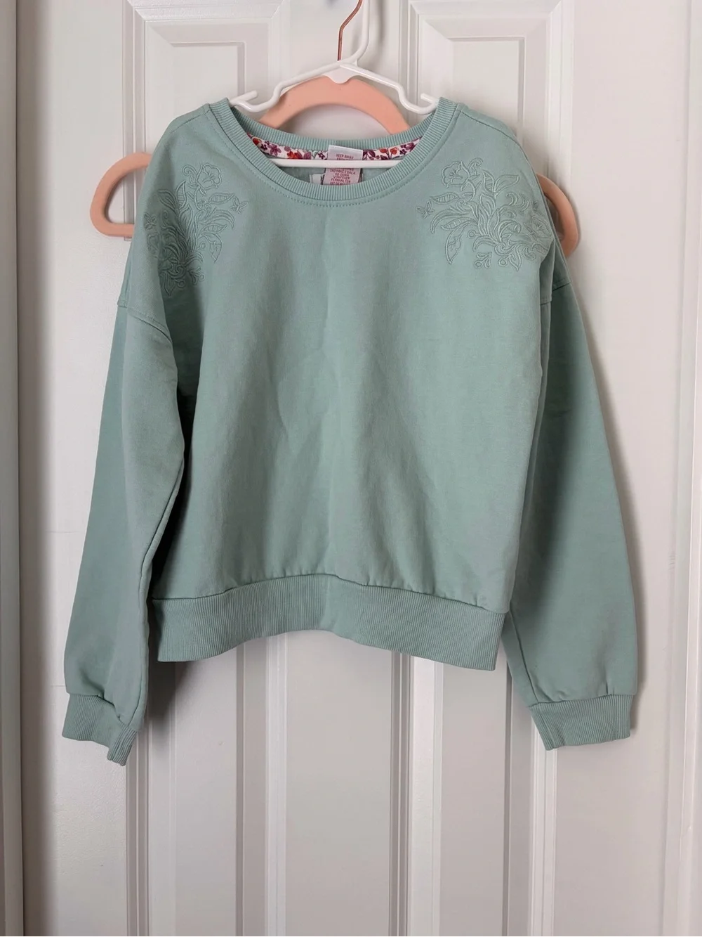 Haute Hippie Mint Green Crewneck Sweatshirt with Shoulder Embroidery